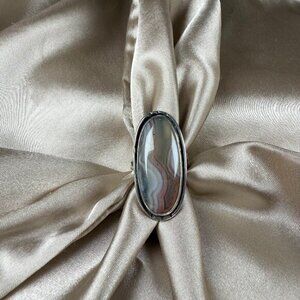 Handmade Gray Botswana Agate Silver Ring Oval Gemstone Artisan Jewelry Size 9.5